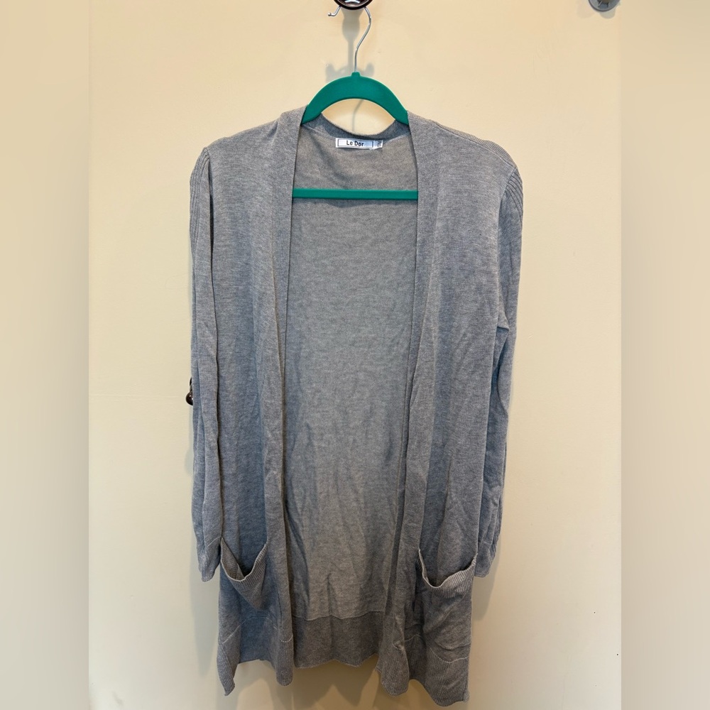 Le Dor Cozy Light Gray Open Front Cardigan size S/M